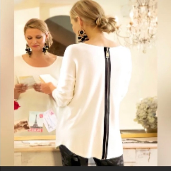 Soft Surroundings Margulies Longline Exposed Zipper Back Scoop Neck Sweater - Picture 1 of 4